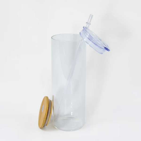 25oz Clear Glass Sublimation Blank Tumbler with Bamboo Lid