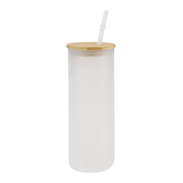 25oz Frosted Glass Sublimation Blank Tumbler with Bamboo Lid