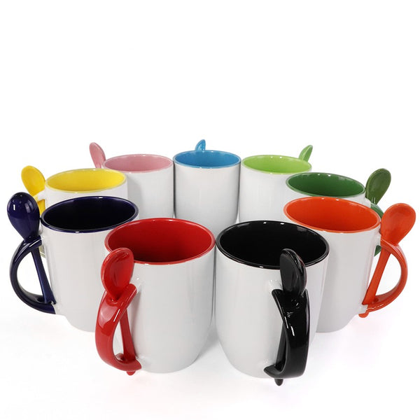11oz Sublimation Coffee Mug w/ Inner Color and Spoon Custom Logo Blanks On Deck